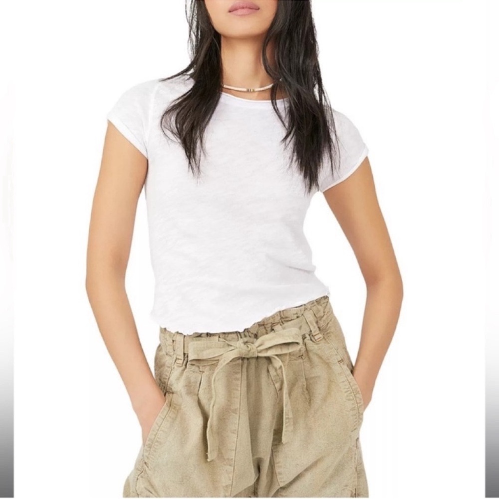 Free People We The Free Be My Baby White Short Sleeve T-Shirt Large NWT